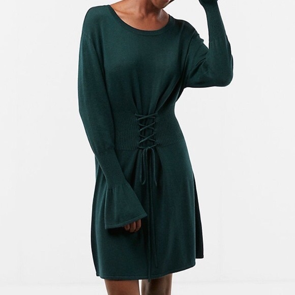 Express Dresses & Skirts - Small Express Green Corset Waist Sweater Dress
